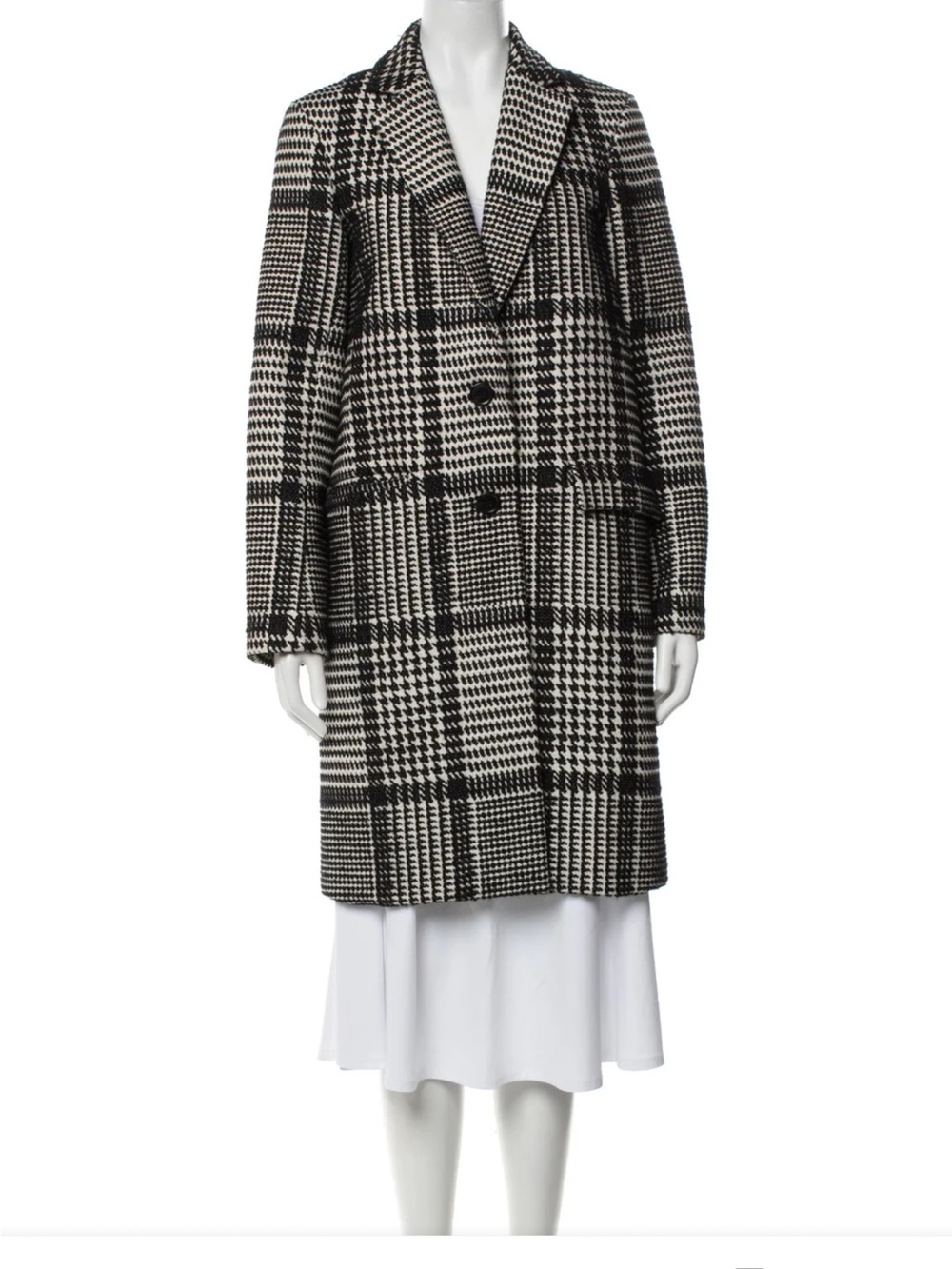 Theory Black and White Plaid Wool-Blend Pea Coat Brand New